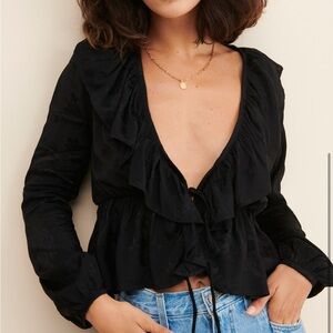 Motel Rocks Black Ruffled Blouse